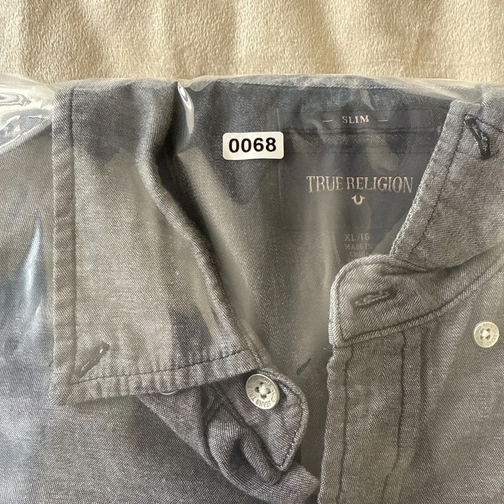 True Religion Western Shirt Mens Size XL Gray Black Slim Fit Color Block